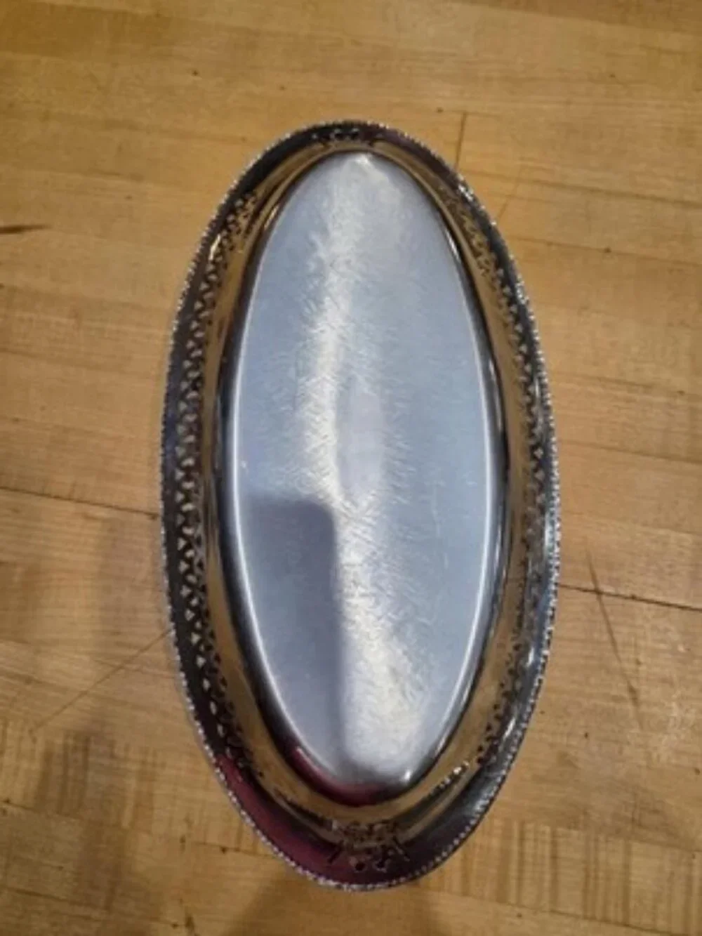 Vintage Farber Bros Krome Kraft Oval Chrome Serving Tray Pierced Art Deco NY